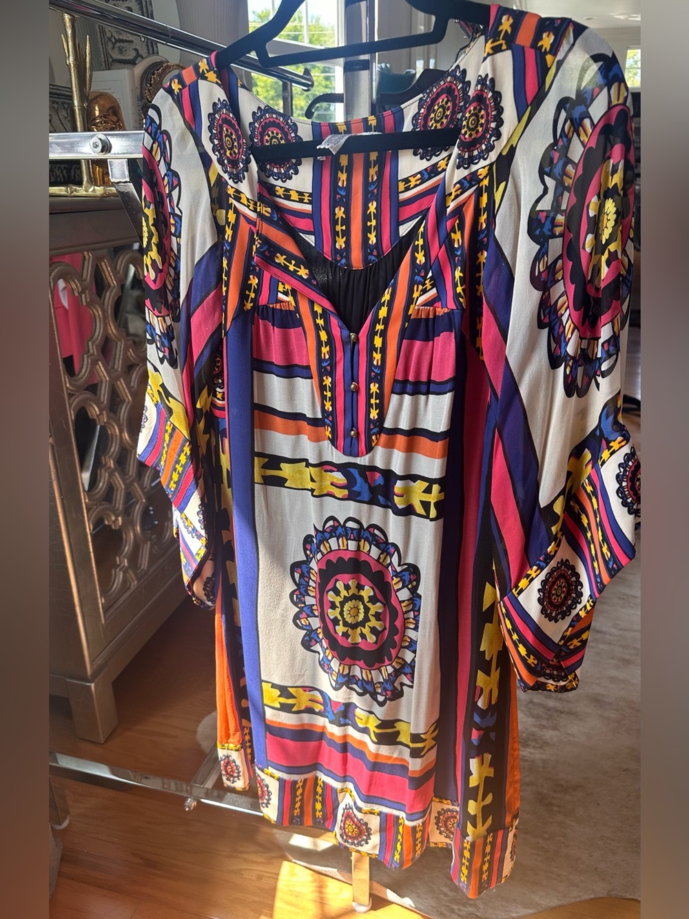 Diane Von Furstenberg Multicolor Medallion Print Long Sleeve Dress